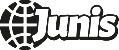 JUNIS logotyp svart med vit fyllning